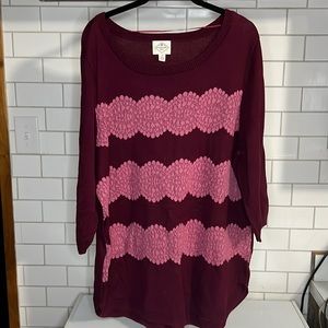 St. John’s Bay Burgandy 3/4 Sleeve Sweater w/Lace Detail, XXL